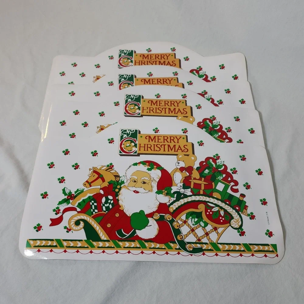 Vinyl Placemats Franco Merry Christmas Santa Lot of 4 Vintage 18 x 12 Retro